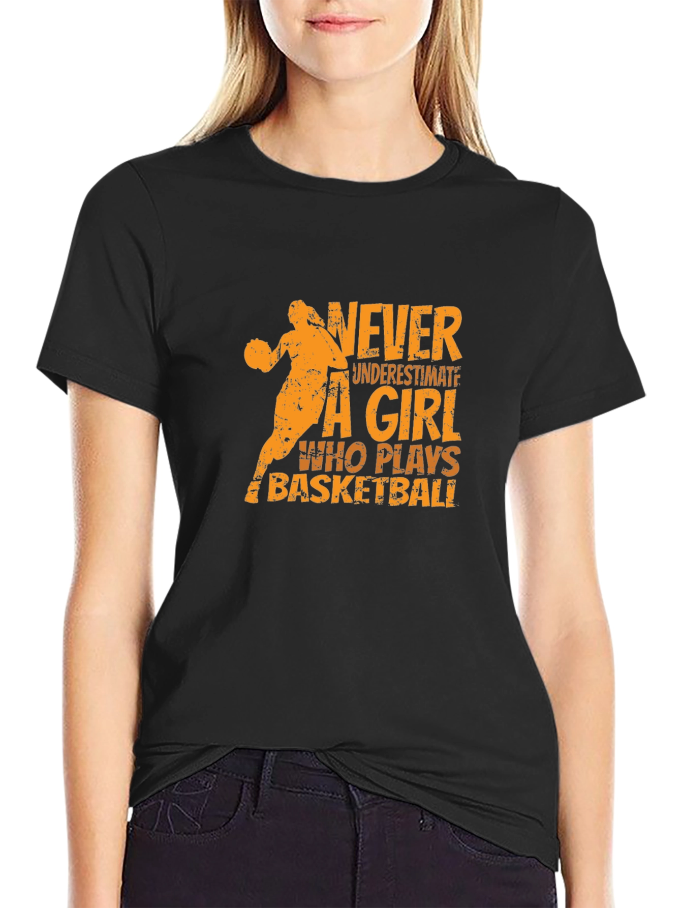 Basketball Girl Graphic T-Shirt - Black
