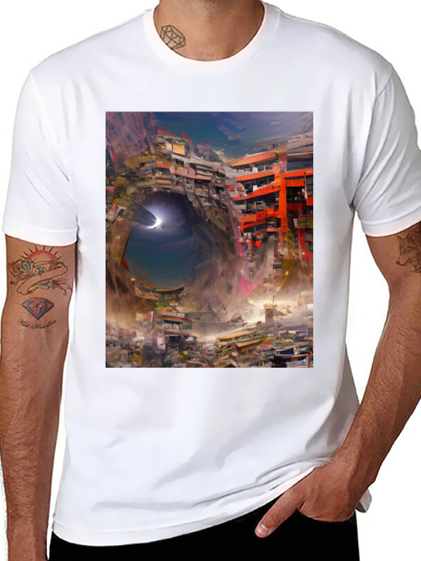 Surreal Cityscape Graphic Tee - Urban Fantasy Shirt