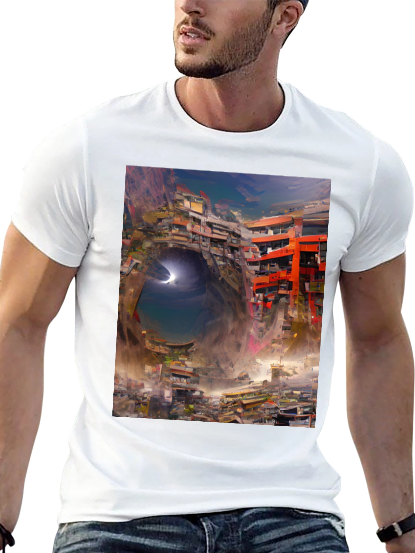 Surreal Cityscape Graphic Tee - Urban Fantasy Shirt