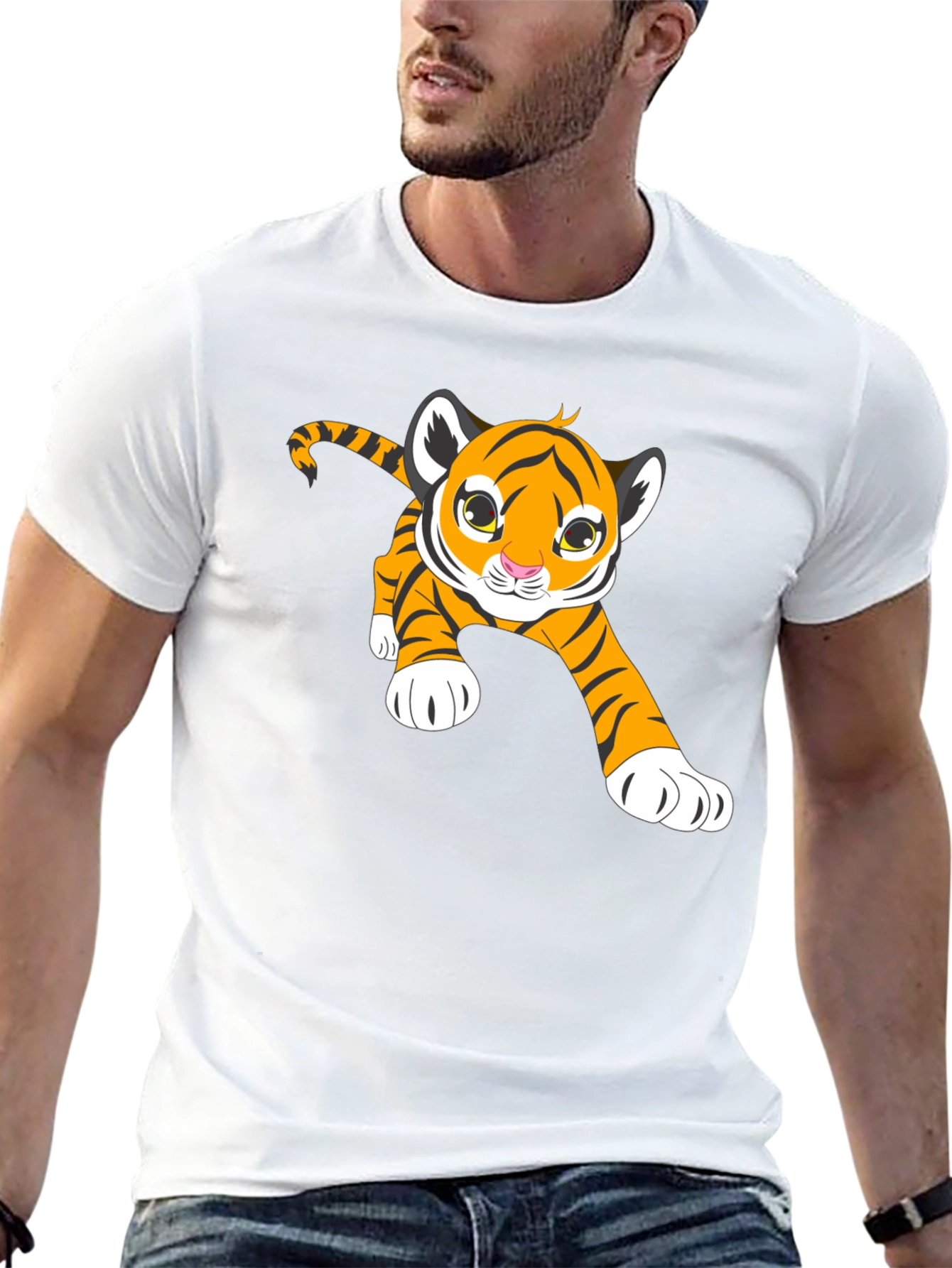 Cute Tiger Cub Graphic T-Shirt - Black