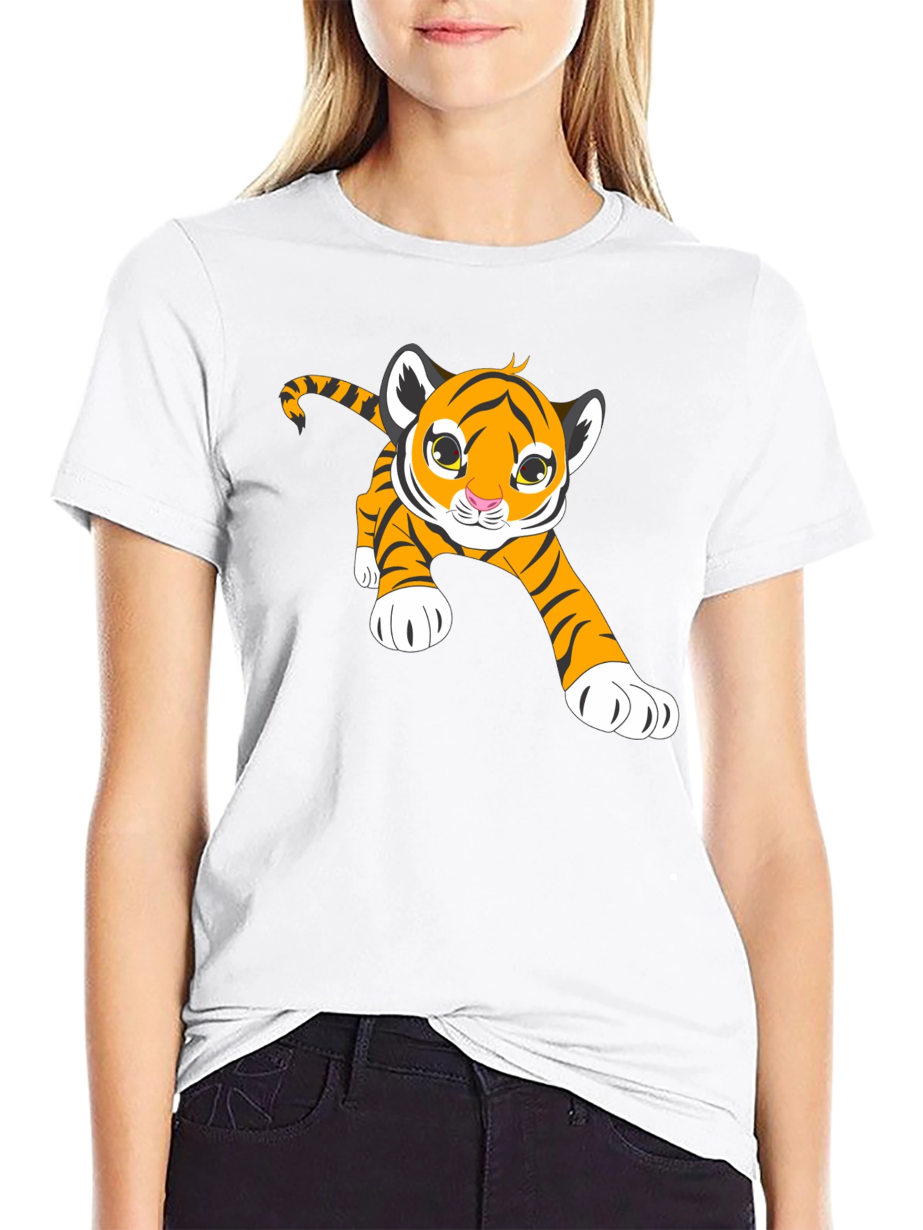 Cute Tiger Cub Graphic T-Shirt - Black