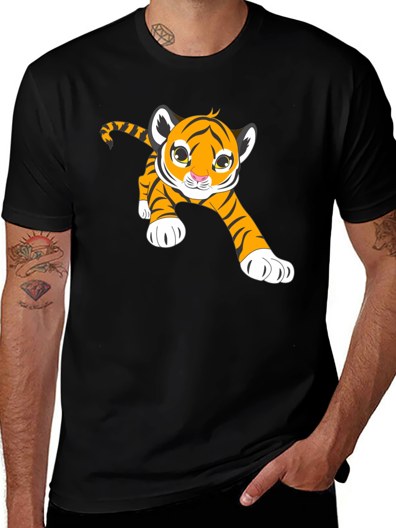 Cute Tiger Cub Graphic T-Shirt - Black