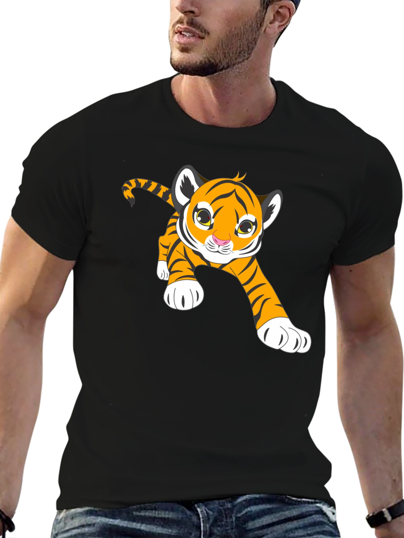 Cute Tiger Cub Graphic T-Shirt - Black