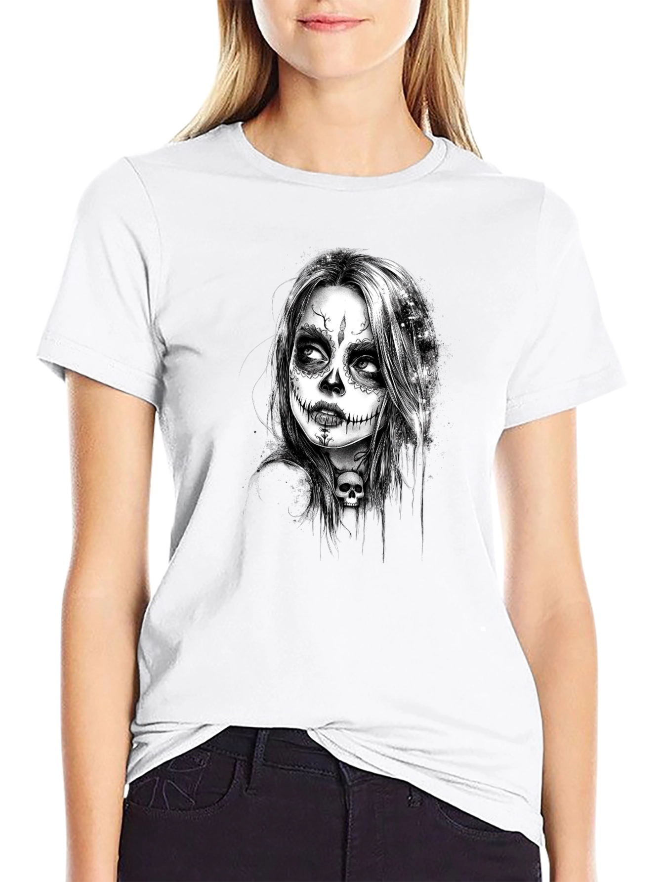 Sugar Skull Girl Graphic Tee - Black