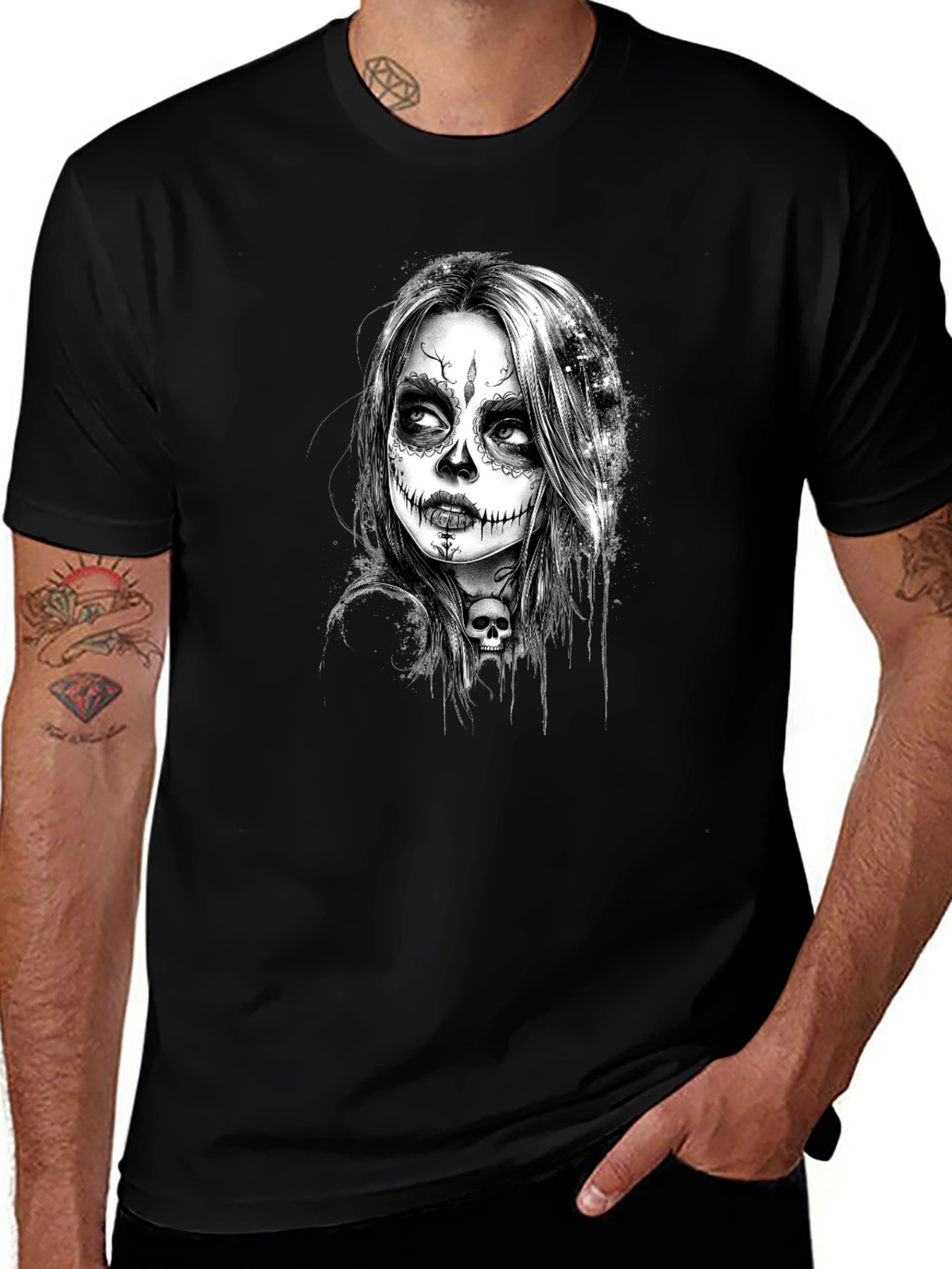 Sugar Skull Girl Graphic Tee - Black