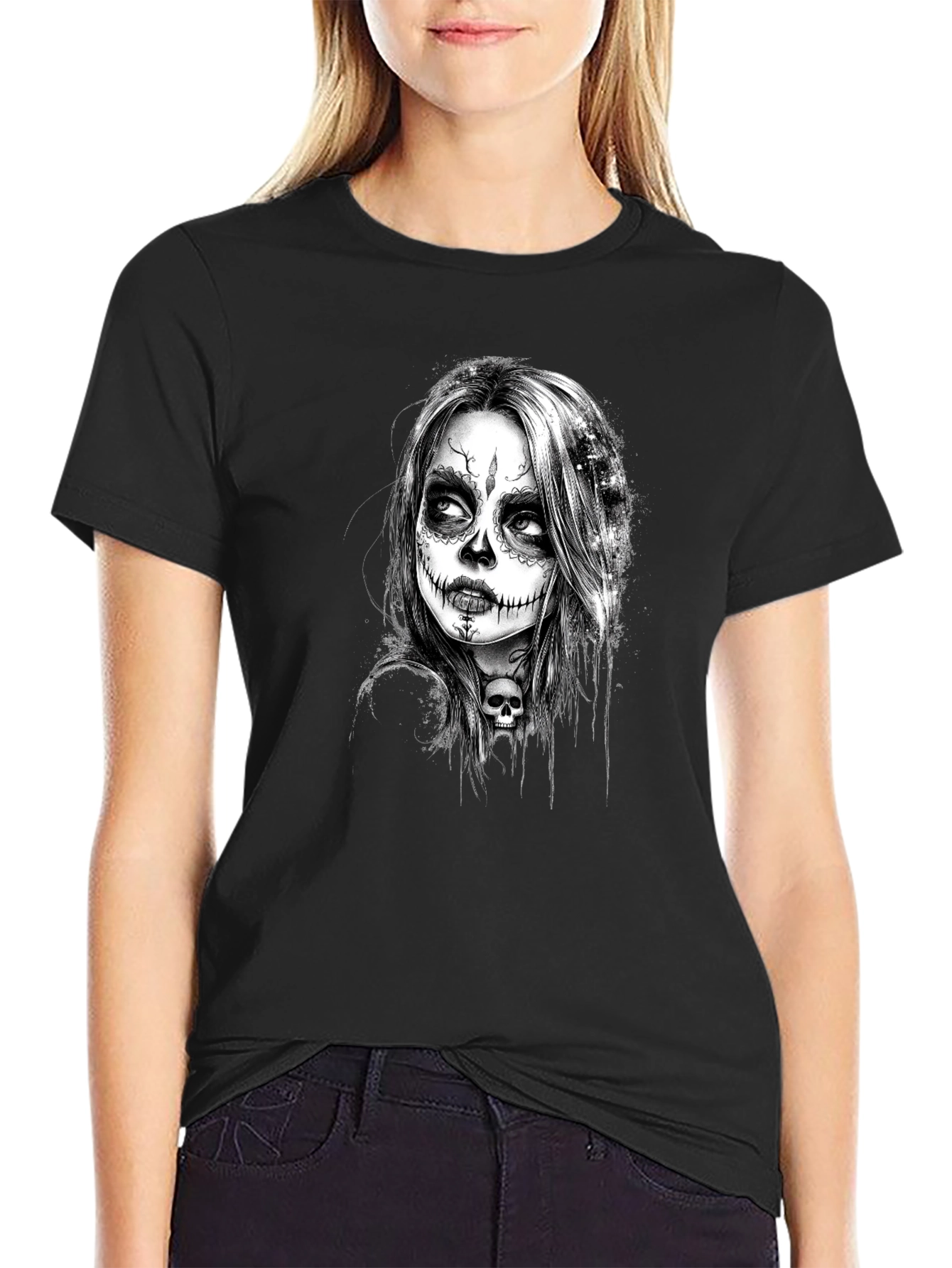 Sugar Skull Girl Graphic Tee - Black