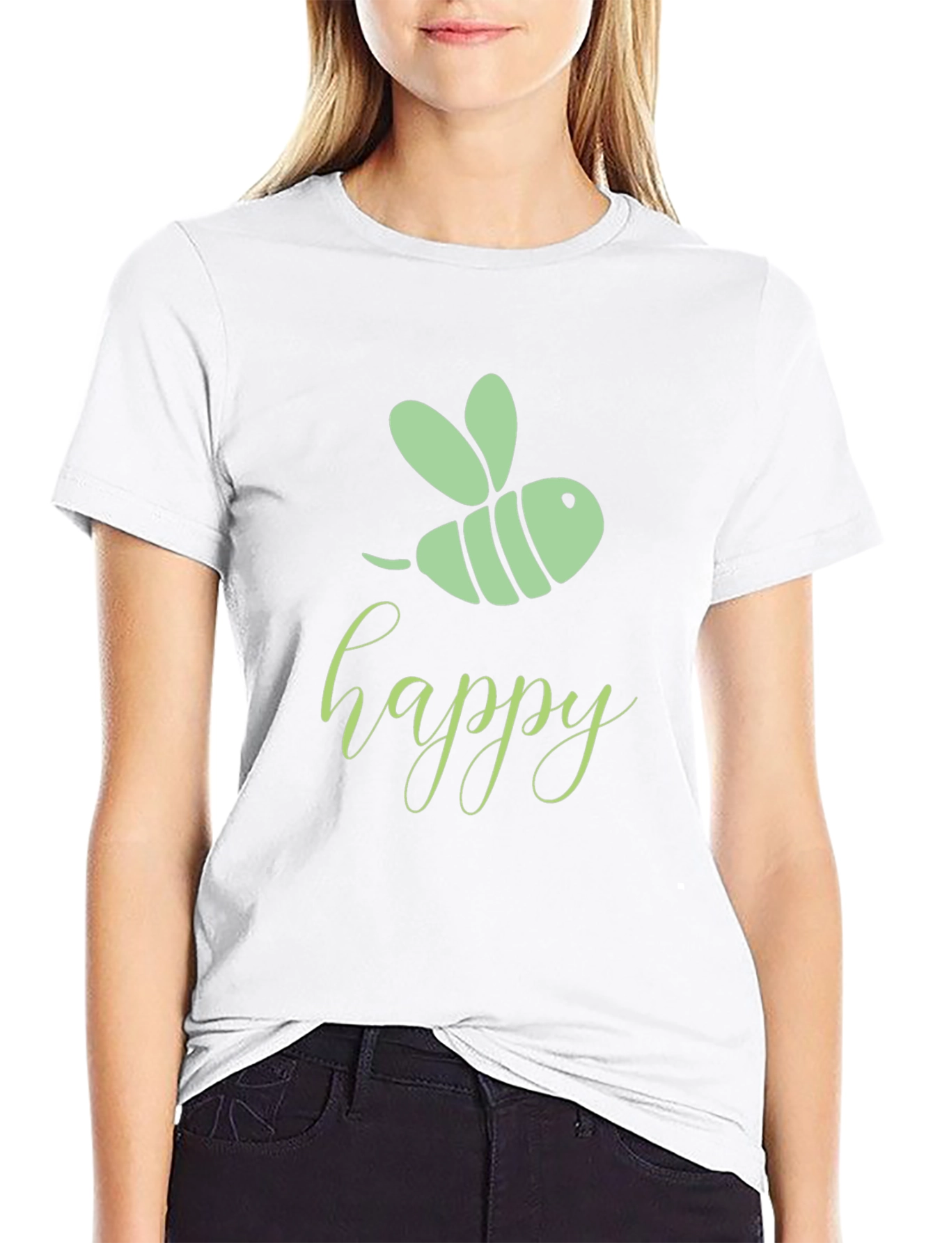 Happy Bee Graphic Tee - Black Cotton T-Shirt