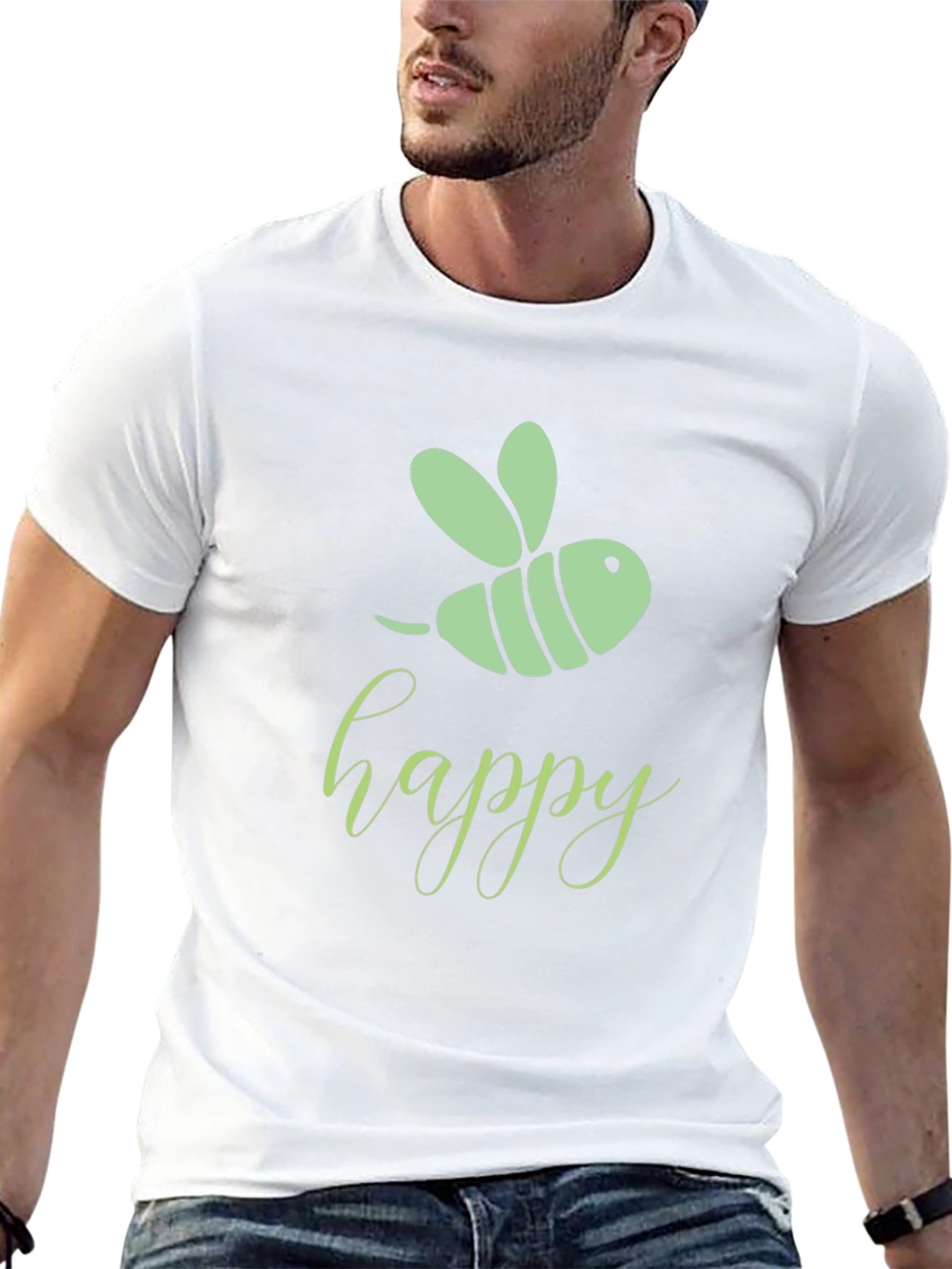 Happy Bee Graphic Tee - Black Cotton T-Shirt