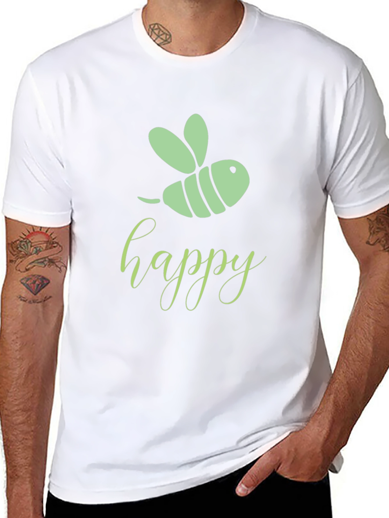 Happy Bee Graphic Tee - Black Cotton T-Shirt