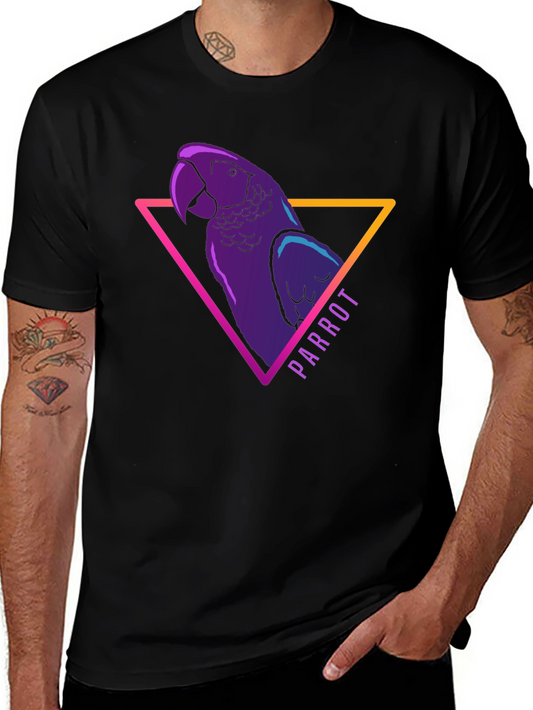 Neon Parrot Graphic Tee - Mens Black T-Shirt
