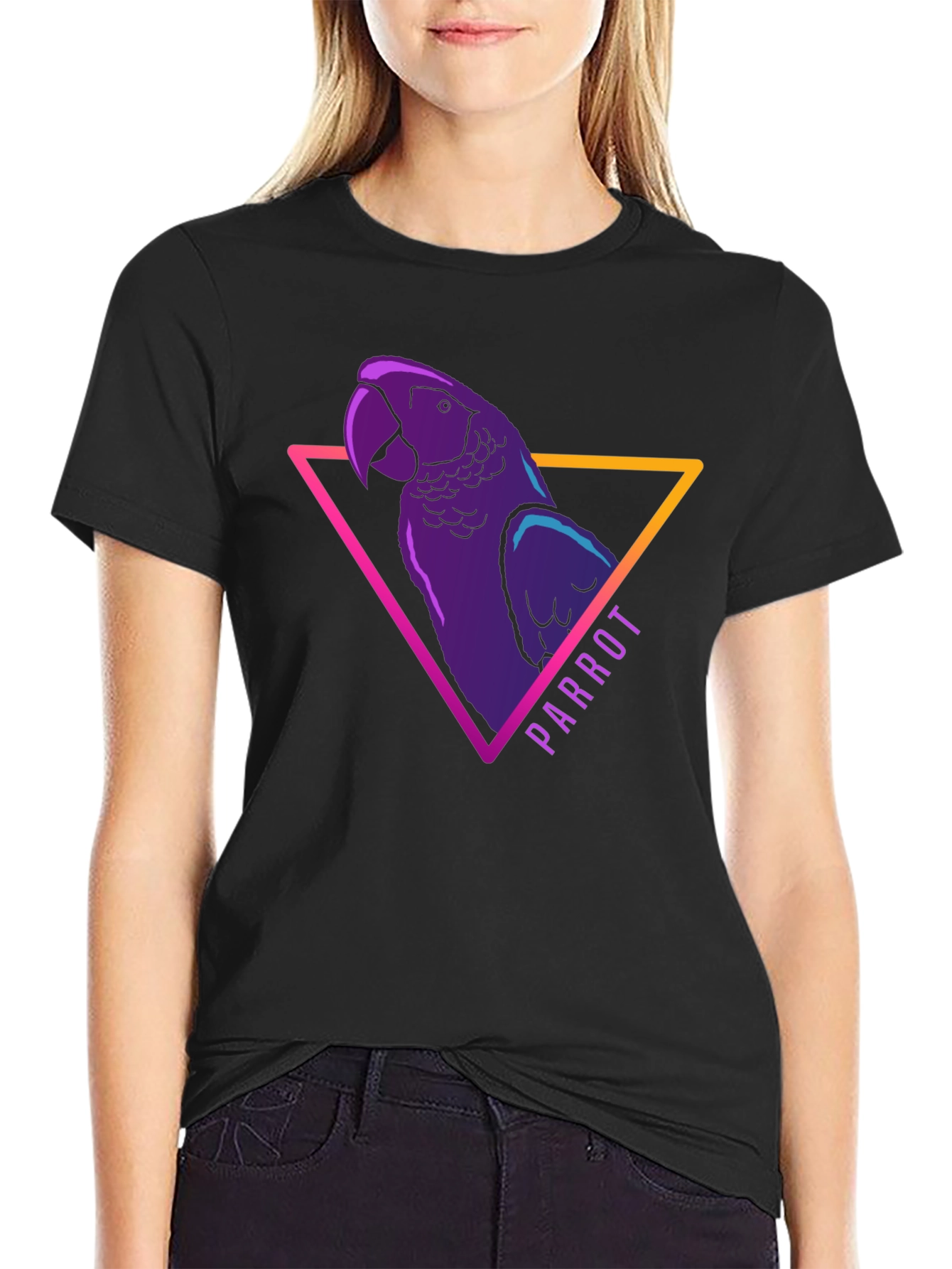 Neon Parrot Graphic Tee - Mens Black T-Shirt