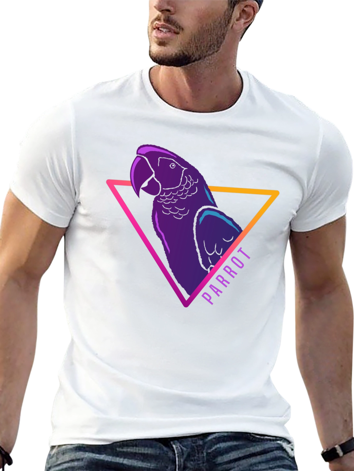 Neon Parrot Graphic Tee - Mens Black T-Shirt
