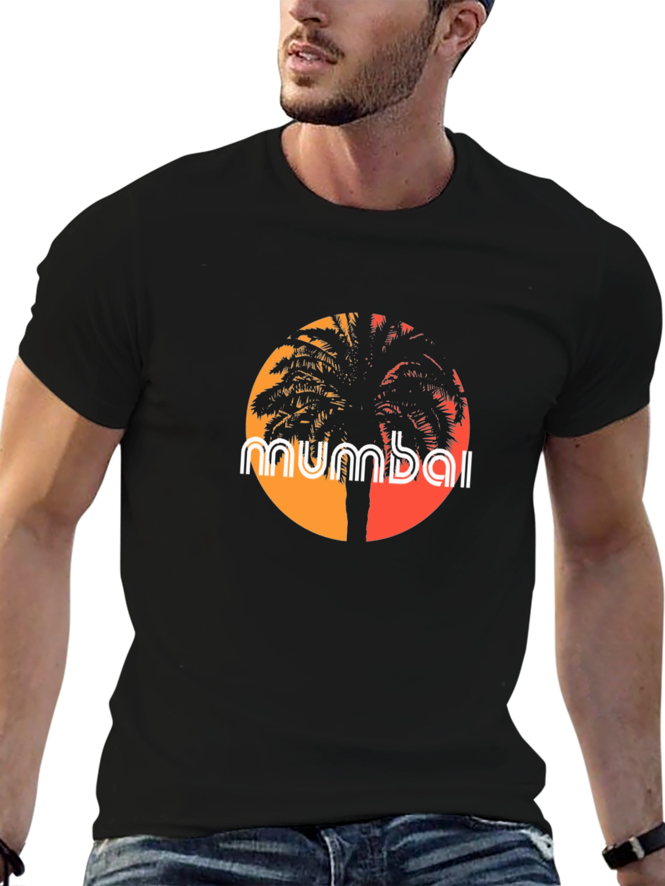 Mumbai Palm Tree Graphic T-Shirt - Black