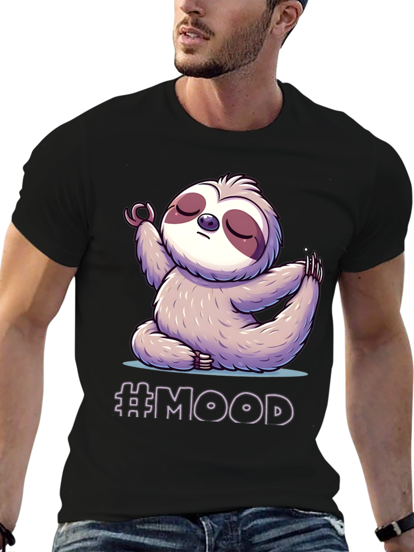 Sloth Mood Yoga Black T-Shirt