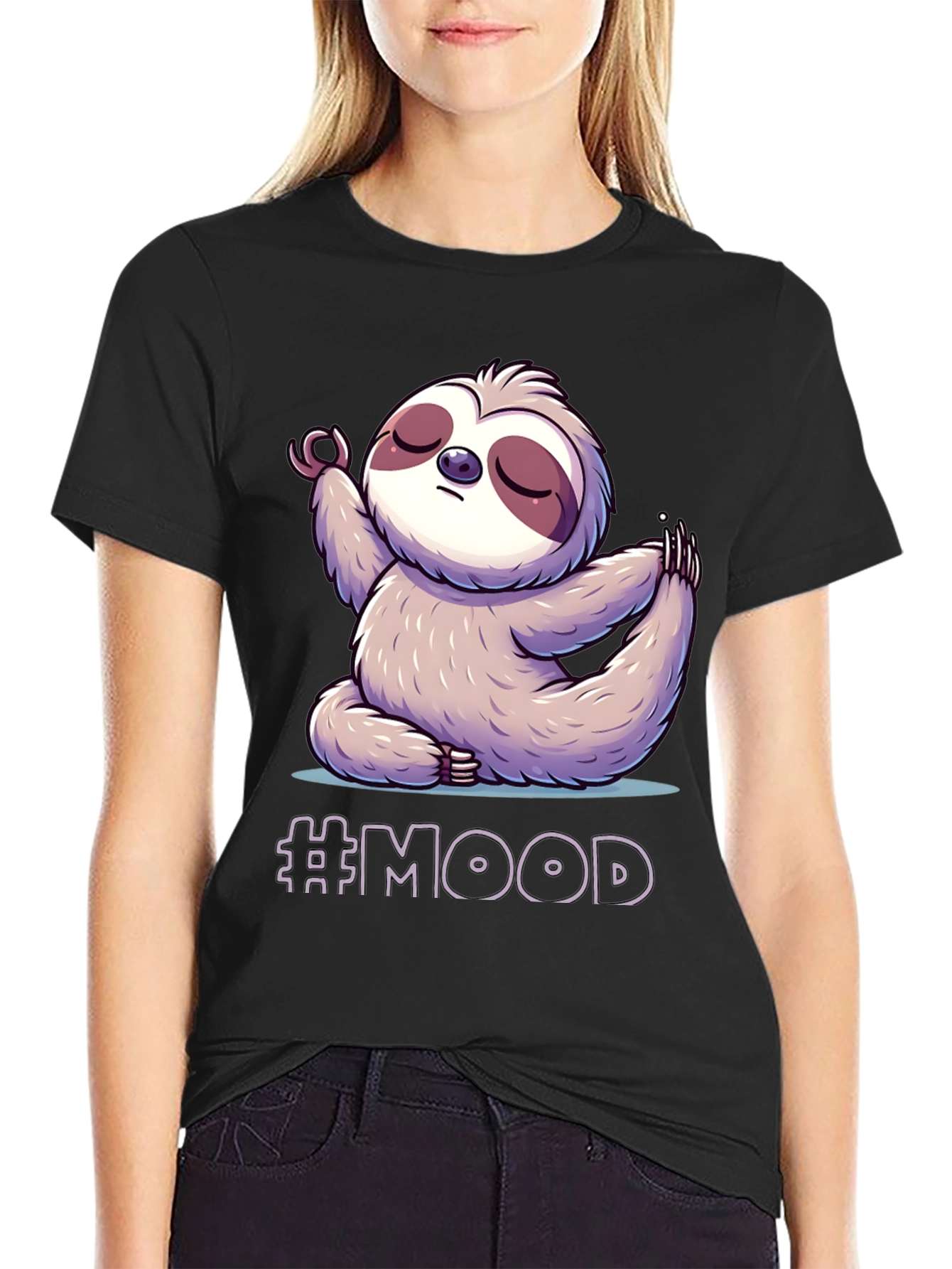 Sloth Mood Yoga Black T-Shirt