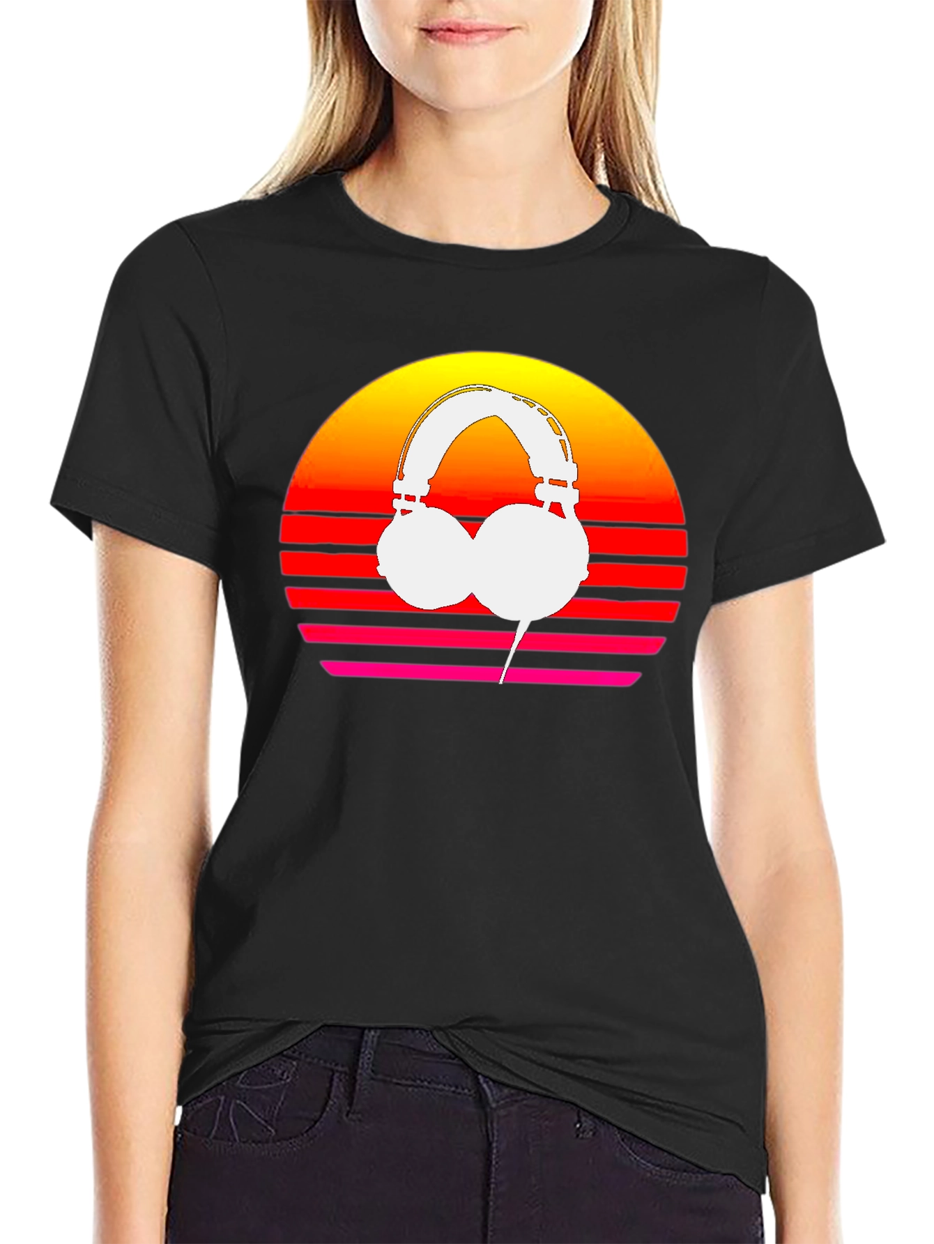 Retro Sunset Headphones Graphic Tee