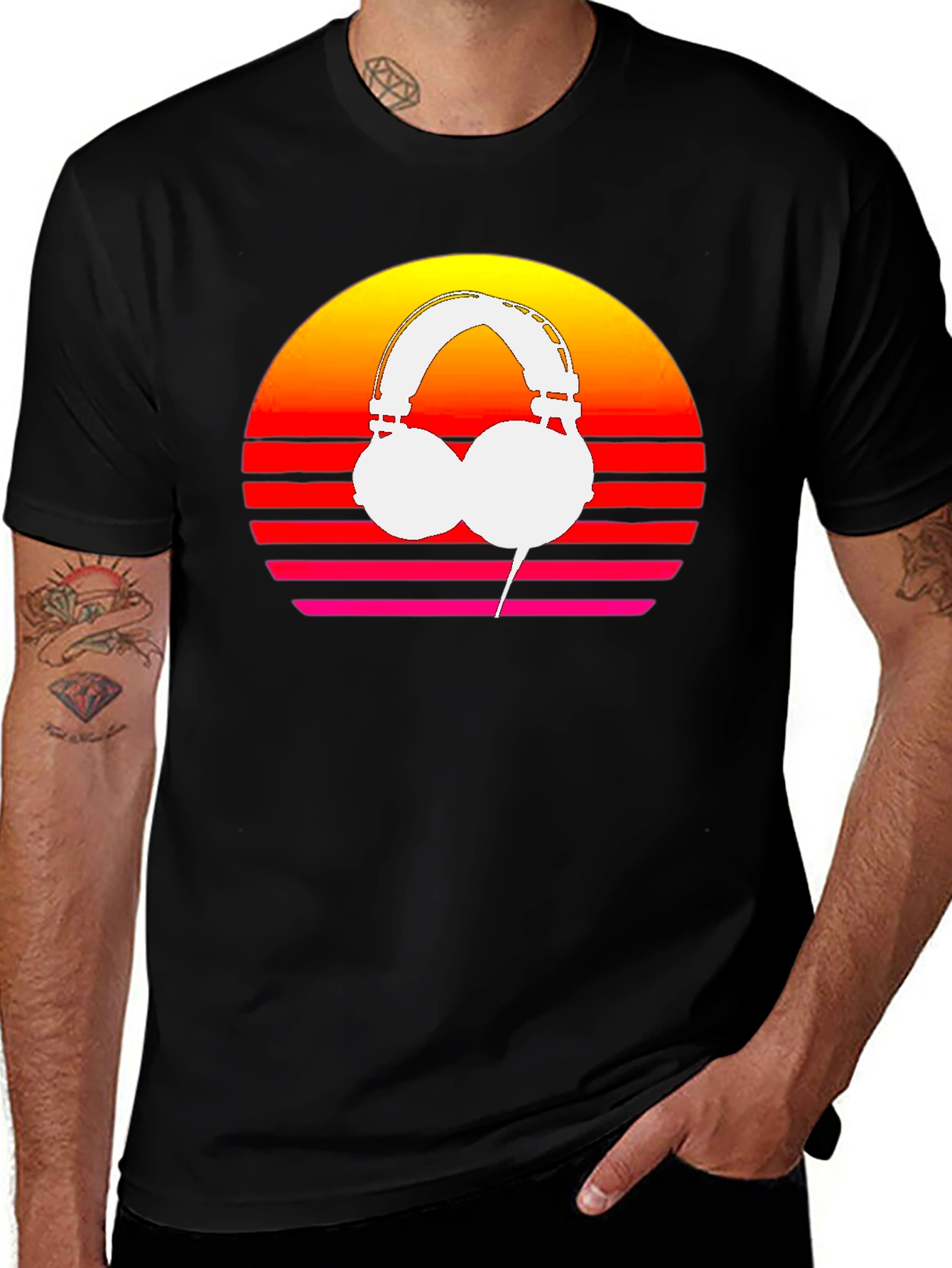 Retro Sunset Headphones Graphic Tee