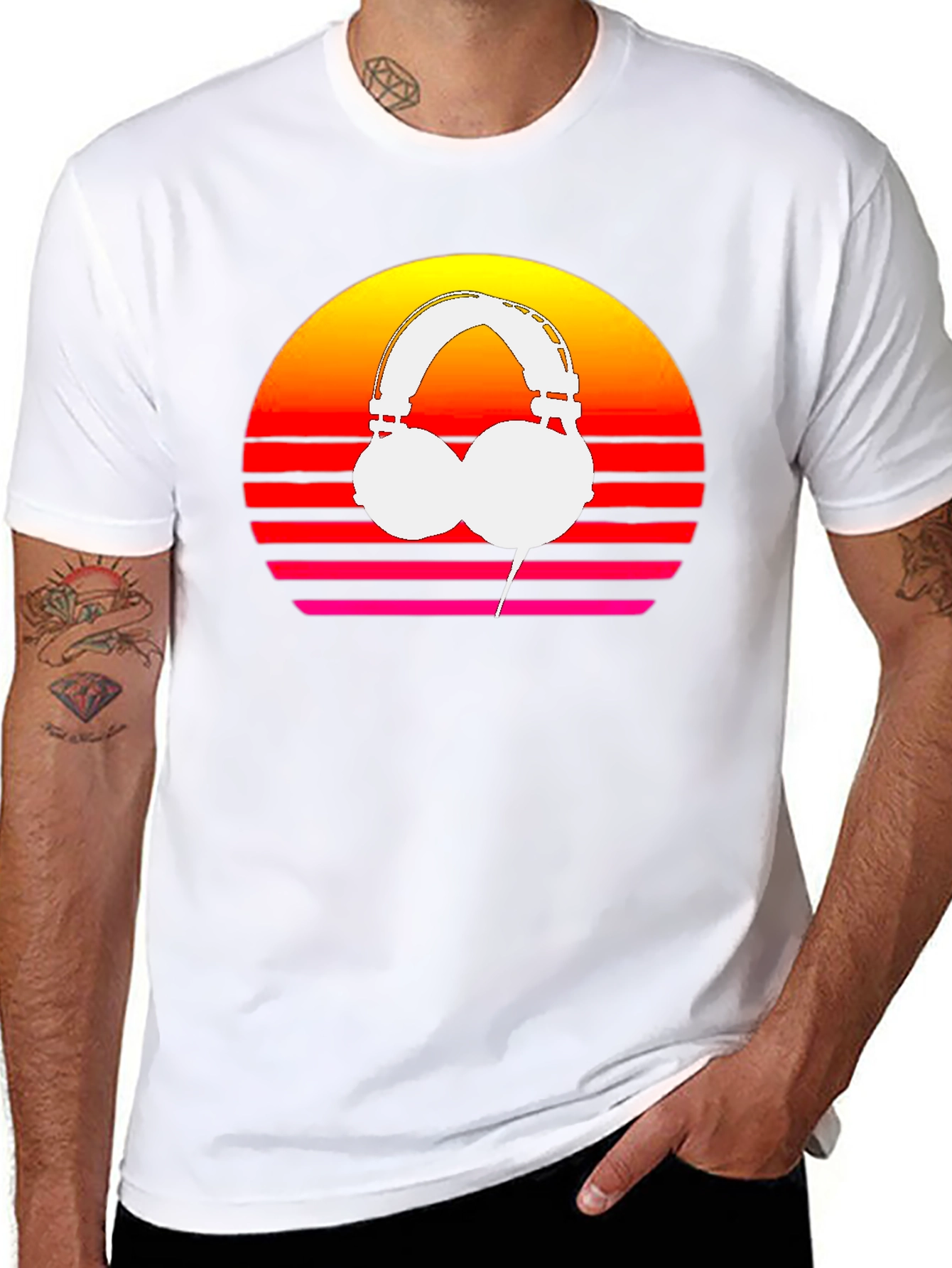 Retro Sunset Headphones Graphic Tee