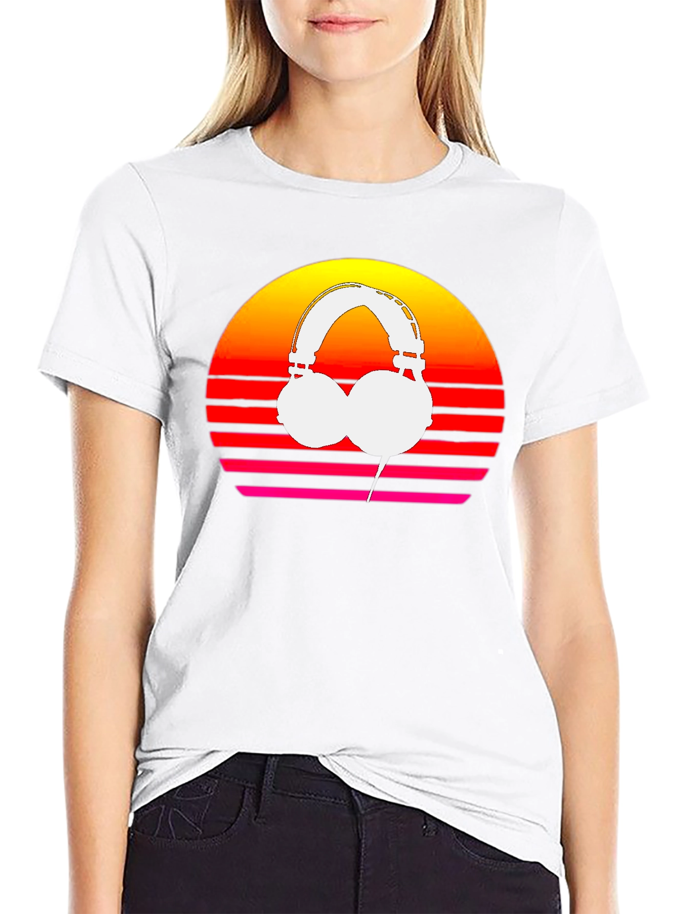 Retro Sunset Headphones Graphic Tee