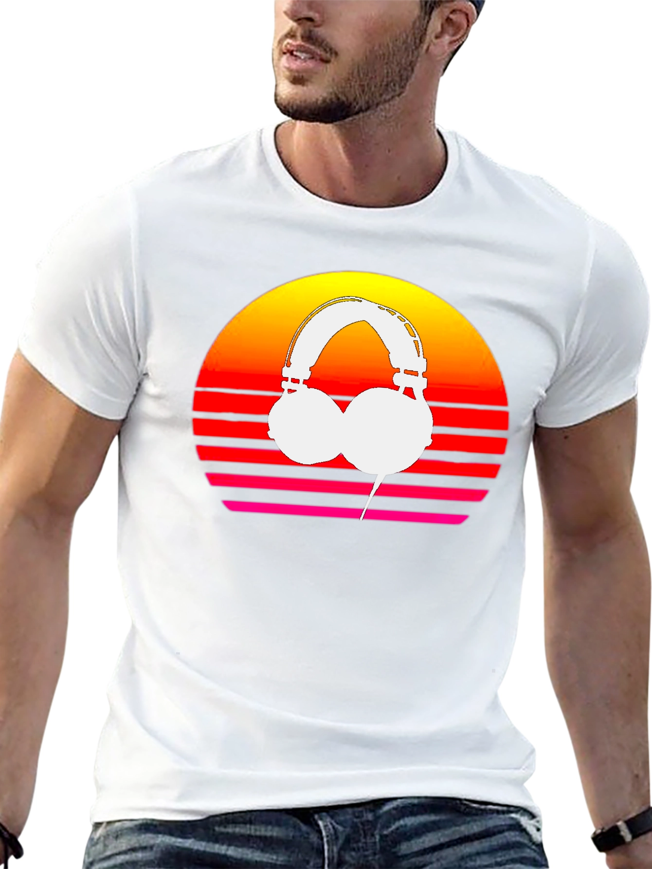 Retro Sunset Headphones Graphic Tee