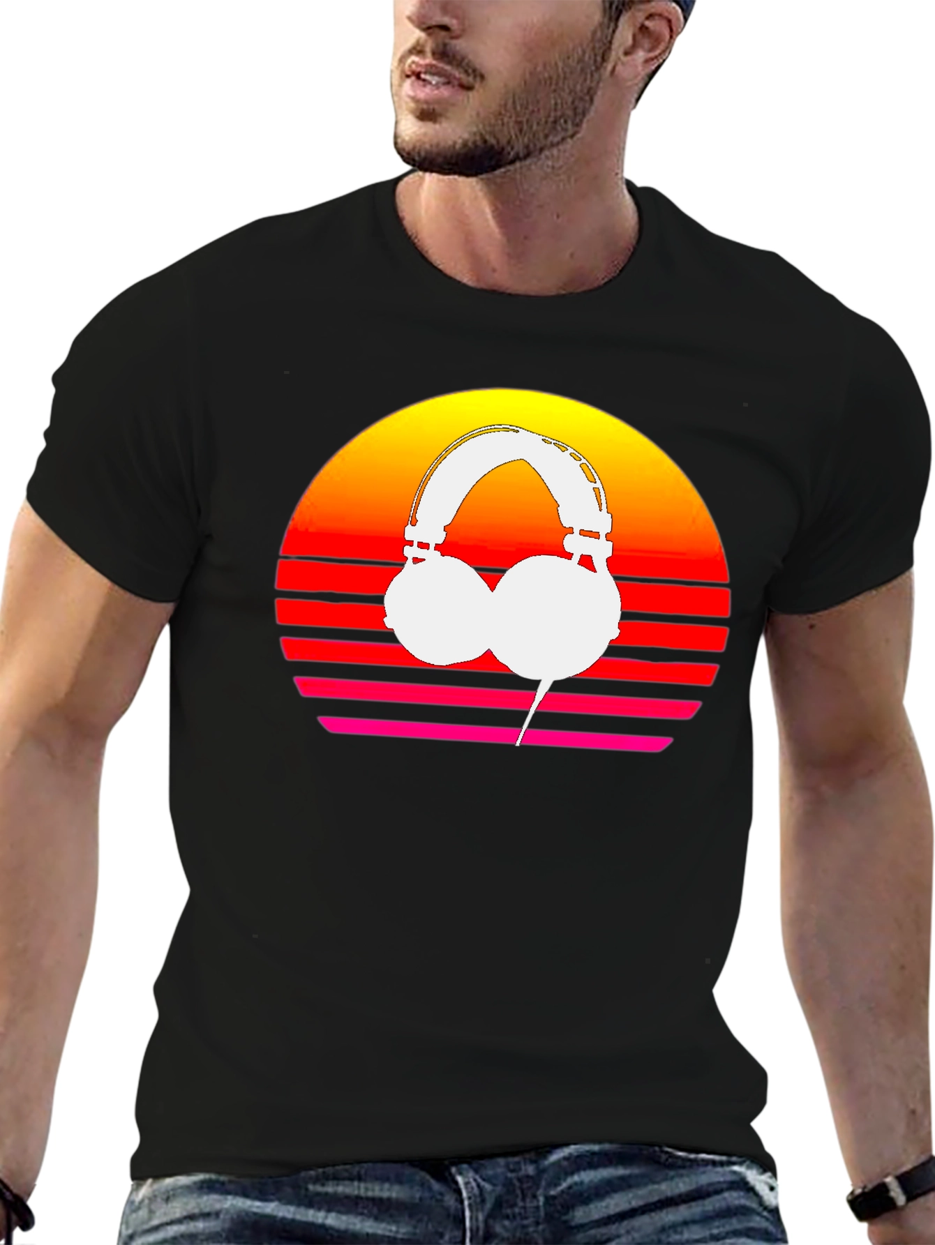 Retro Sunset Headphones Graphic Tee