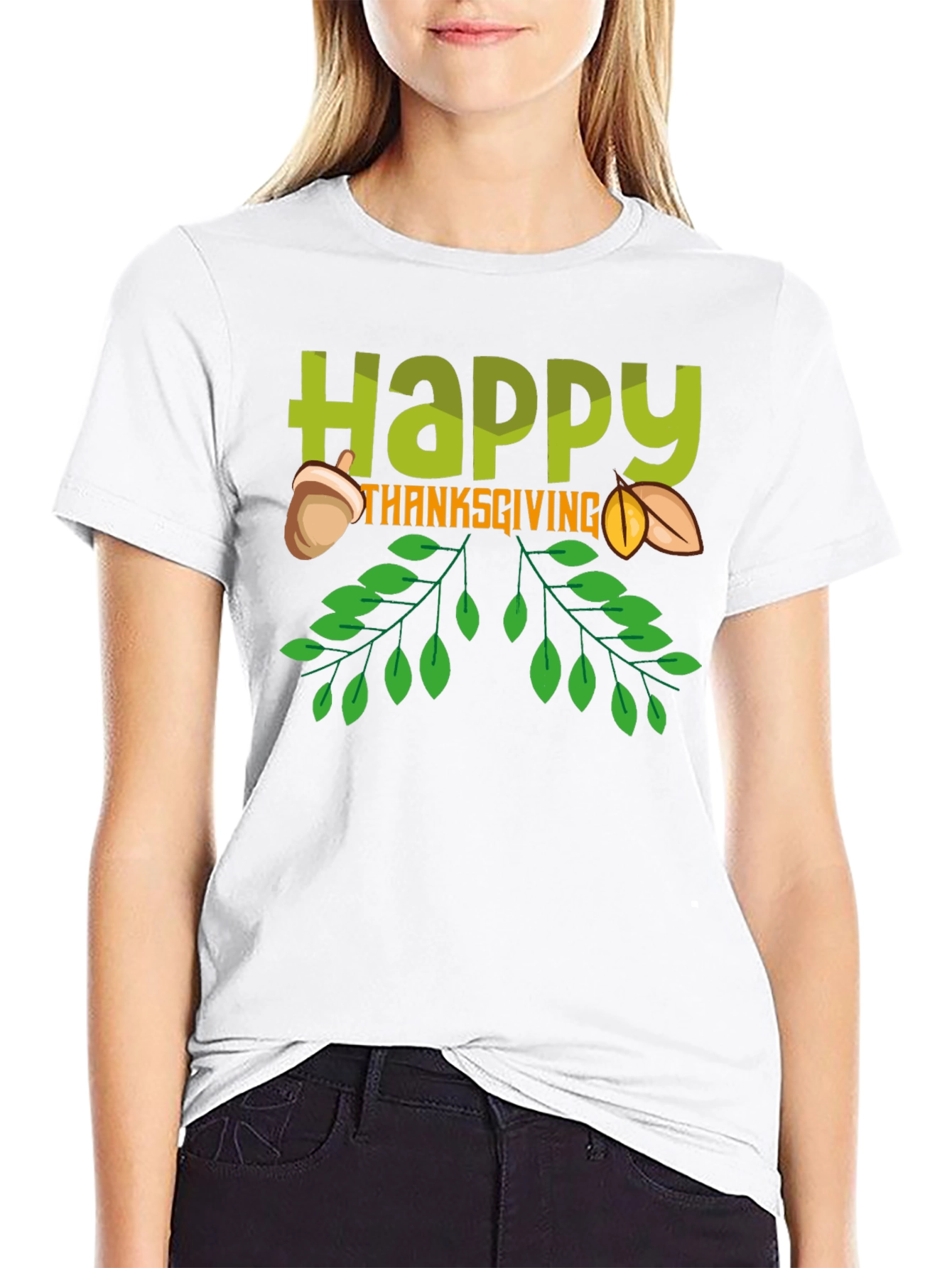 Happy Thanksgiving Graphic Tee - Black