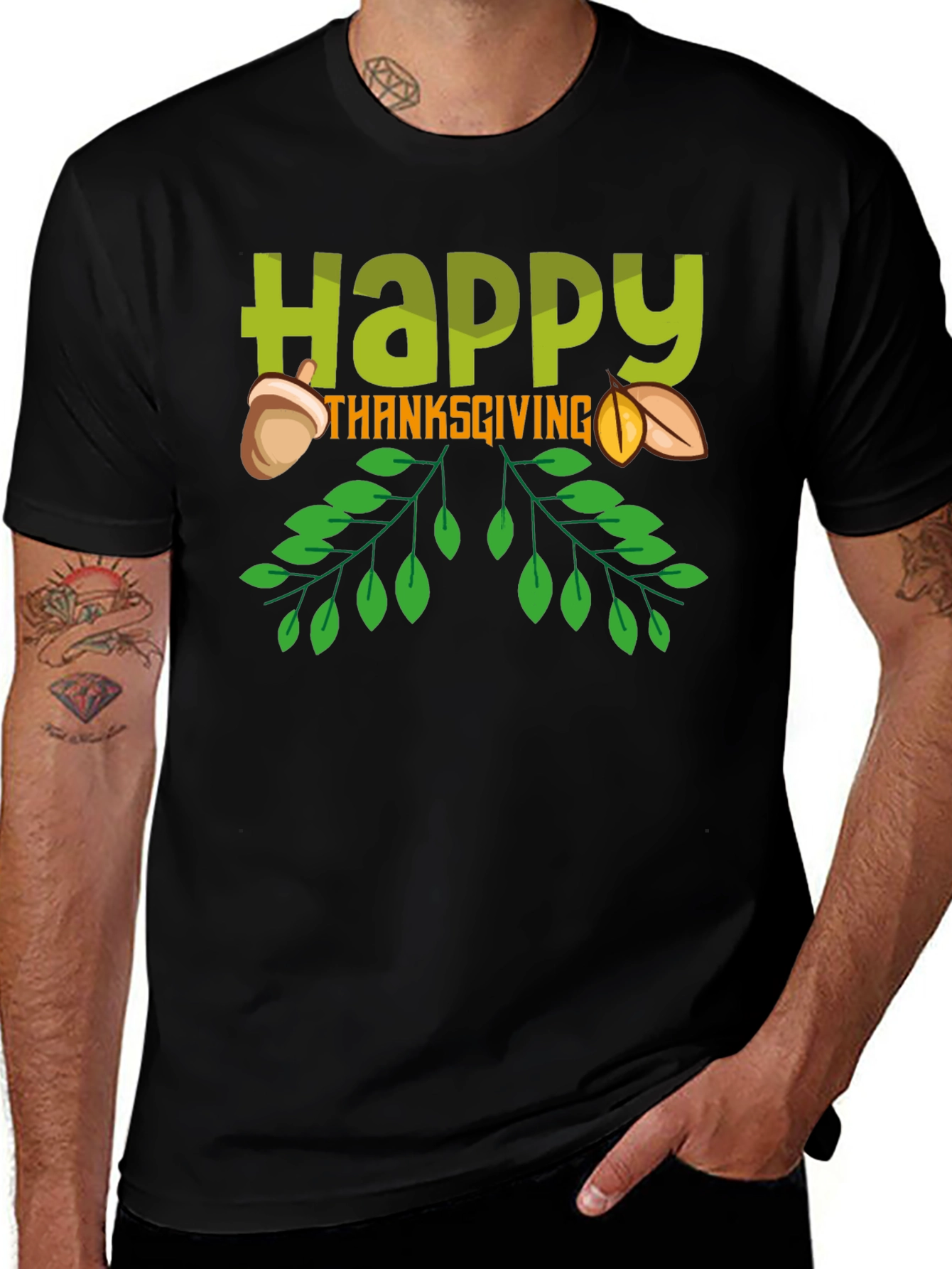 Happy Thanksgiving Graphic Tee - Black