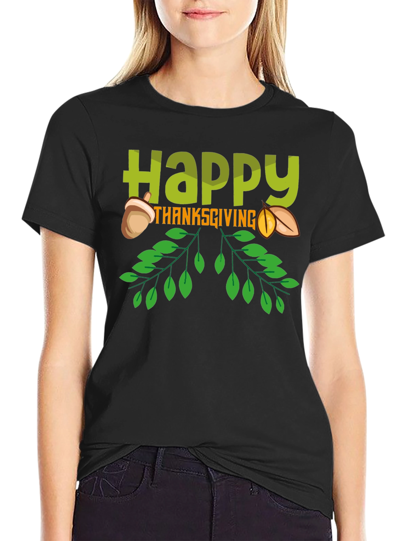 Happy Thanksgiving Graphic Tee - Black