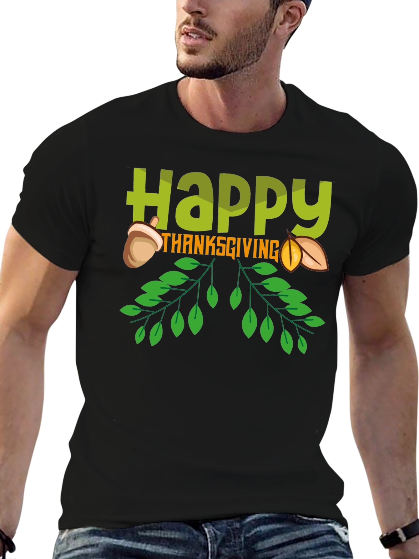Happy Thanksgiving Graphic Tee - Black