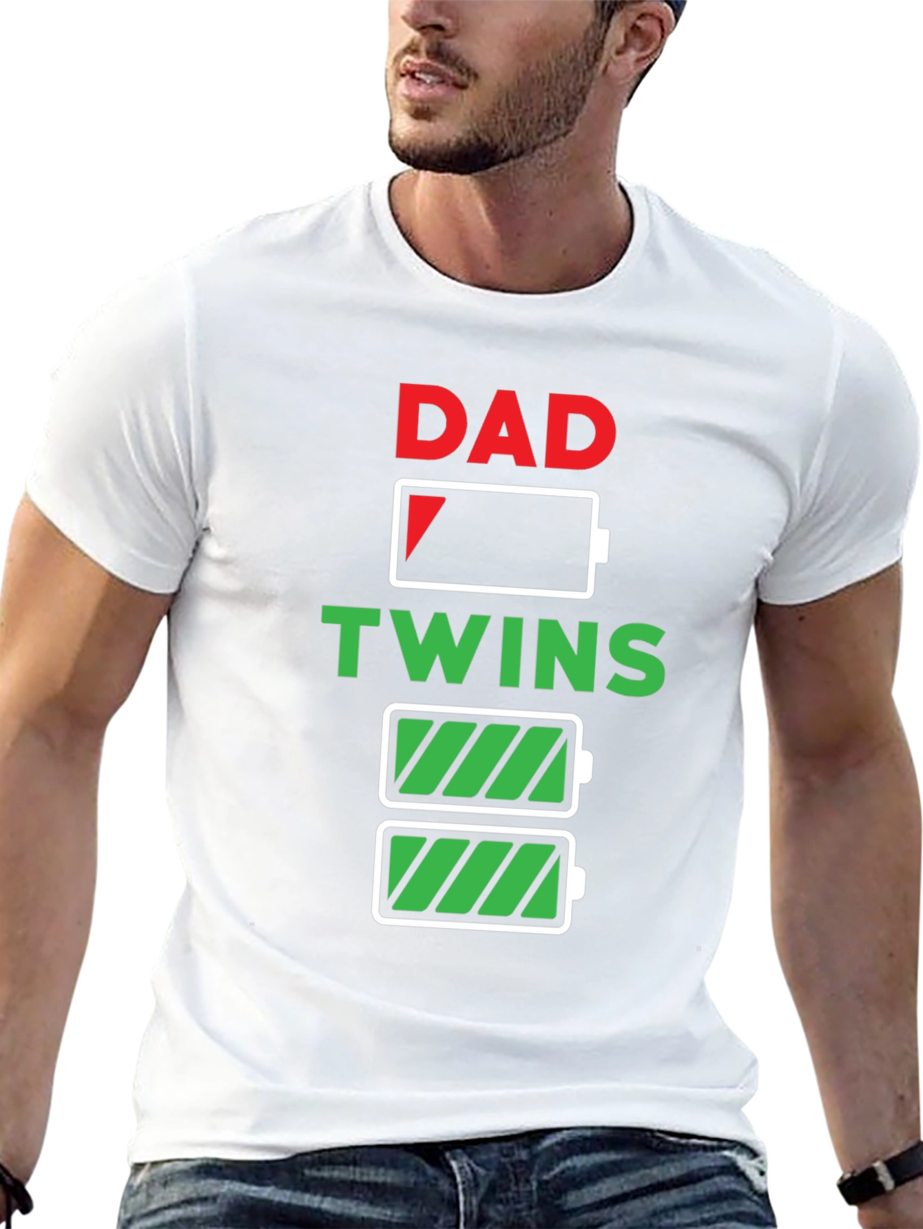 Dad of Twins Low Battery T-Shirt