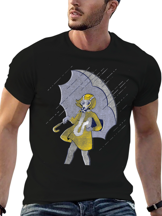 Gas Mask Girl Under Umbrella Graphic T-Shirt