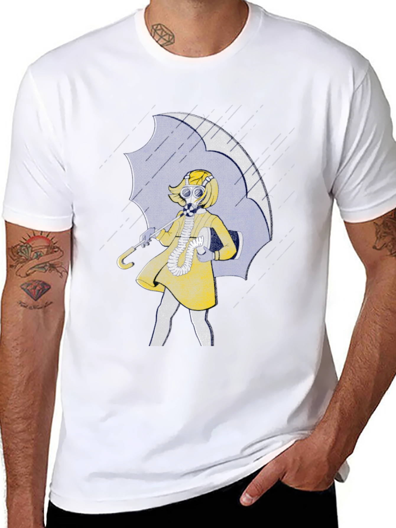 Gas Mask Girl Under Umbrella Graphic T-Shirt