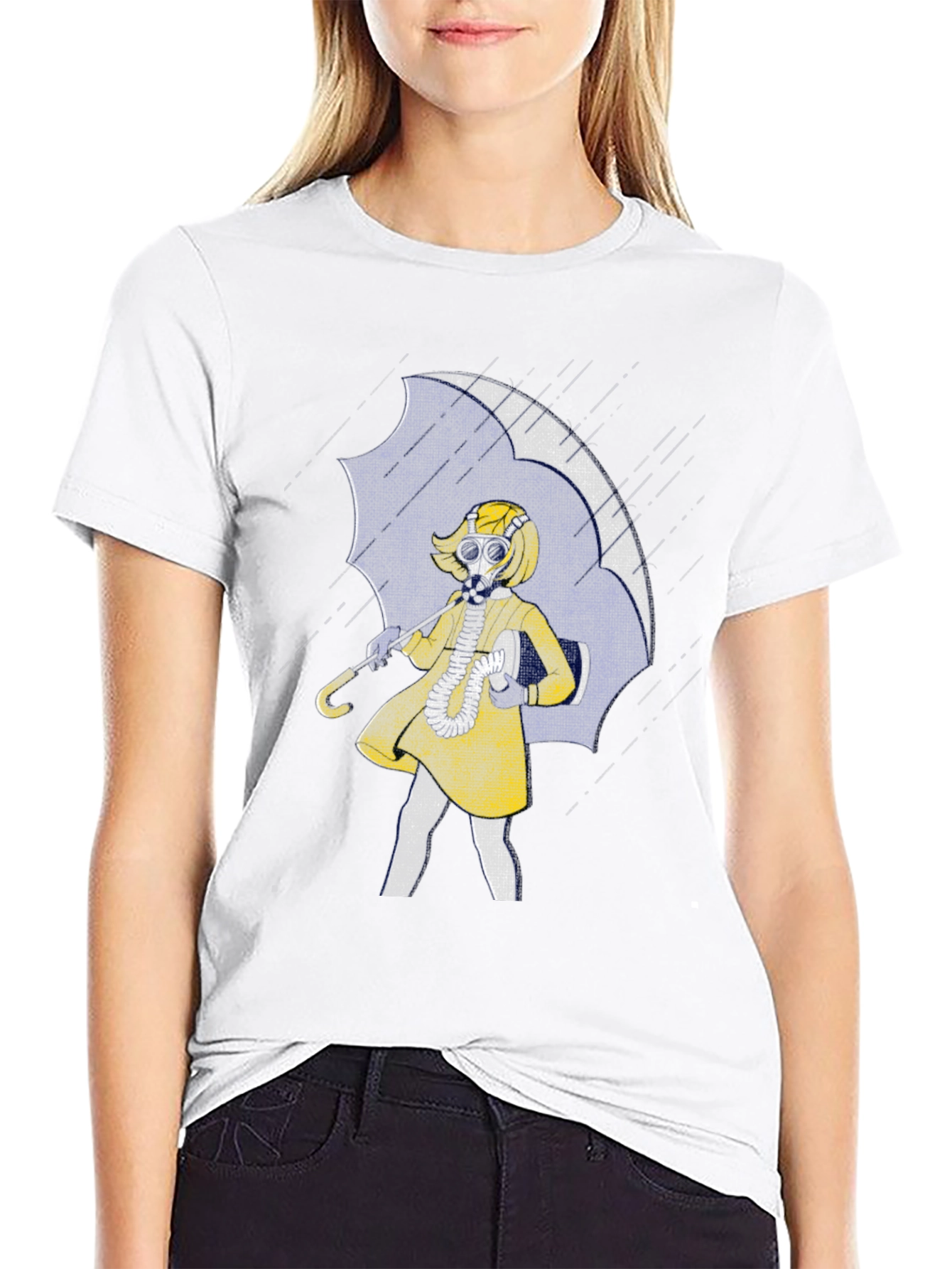 Gas Mask Girl Under Umbrella Graphic T-Shirt