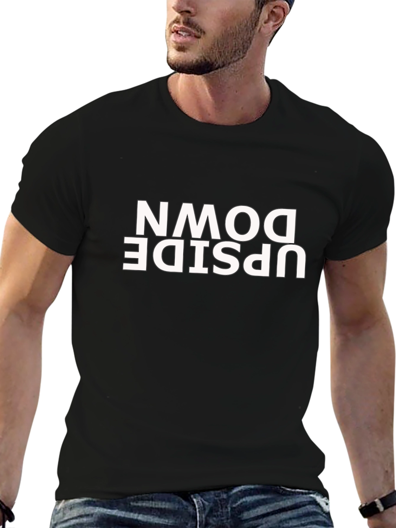 Upside Down Graphic Tee - Black Casual T-Shirt