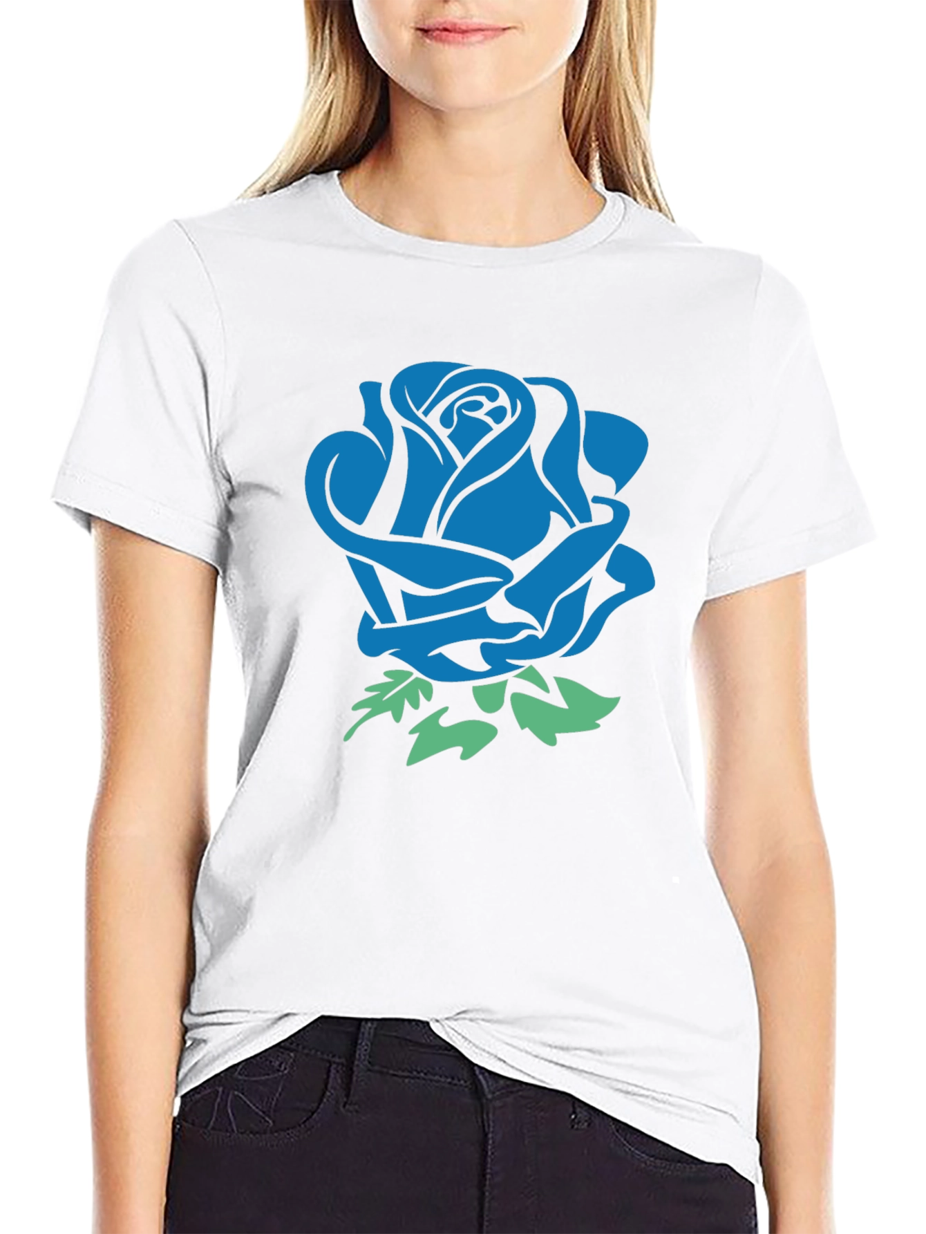 Blue Rose Graphic Print T-Shirt