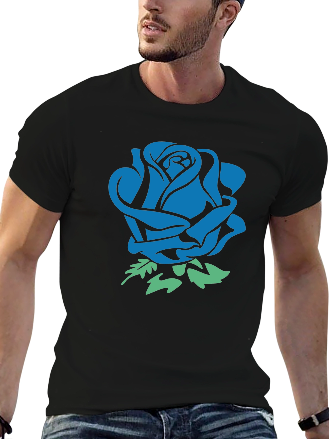 Blue Rose Graphic Print T-Shirt