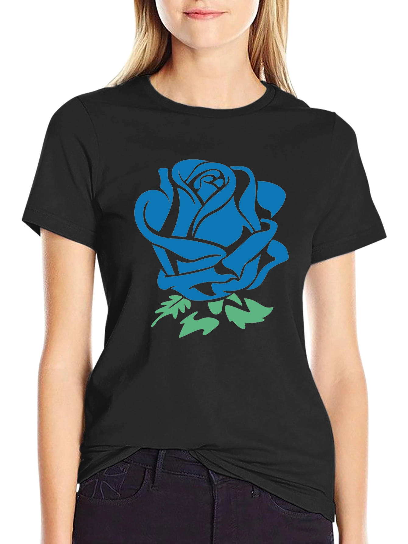 Blue Rose Graphic Print T-Shirt