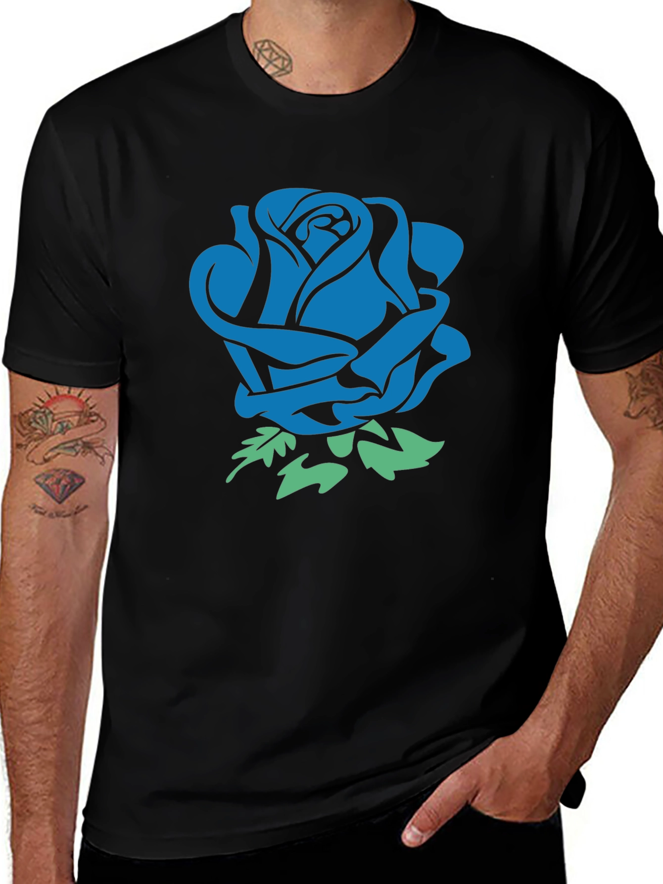 Blue Rose Graphic Print T-Shirt