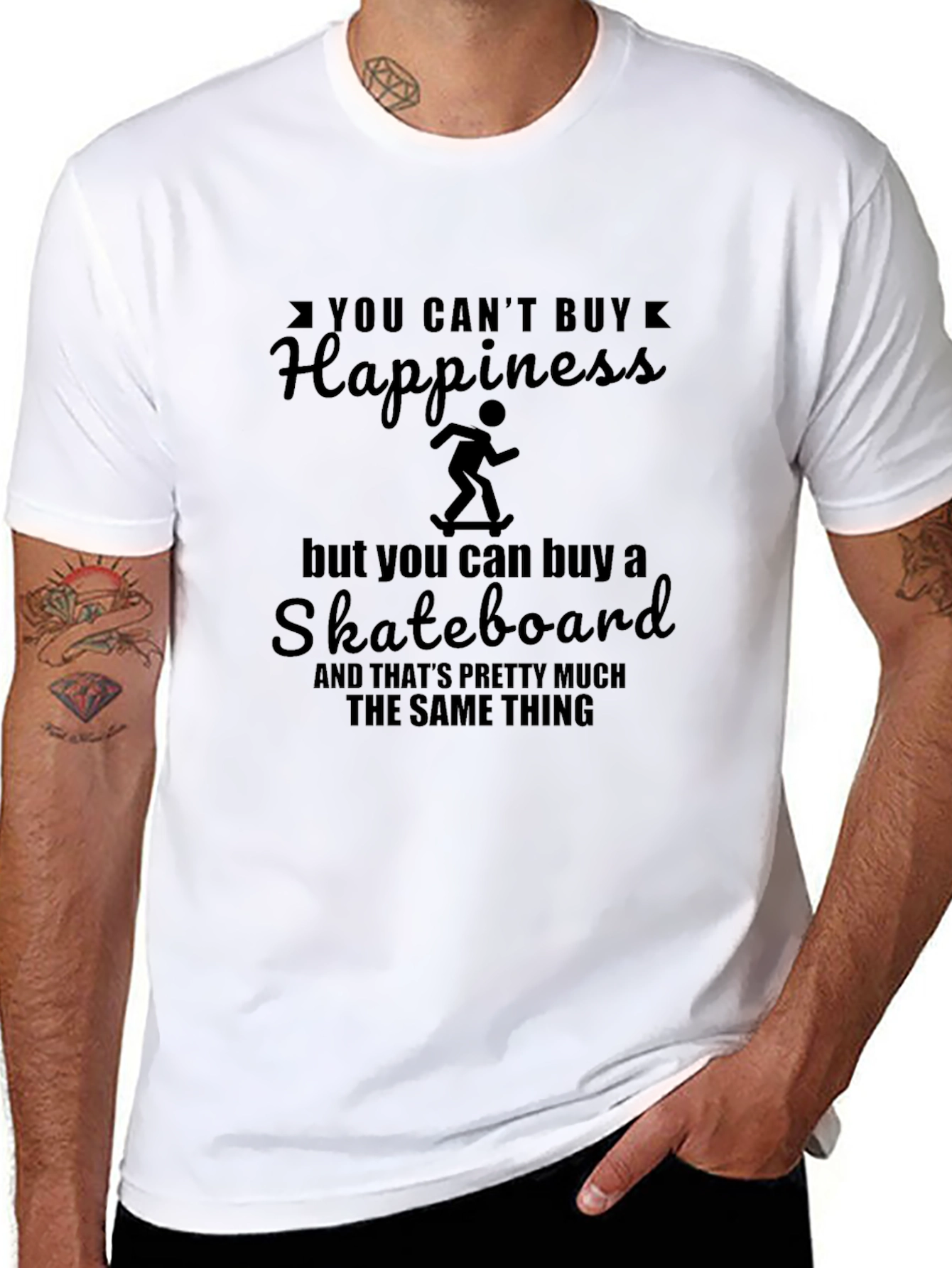 Happiness & Skateboard Black T-Shirt