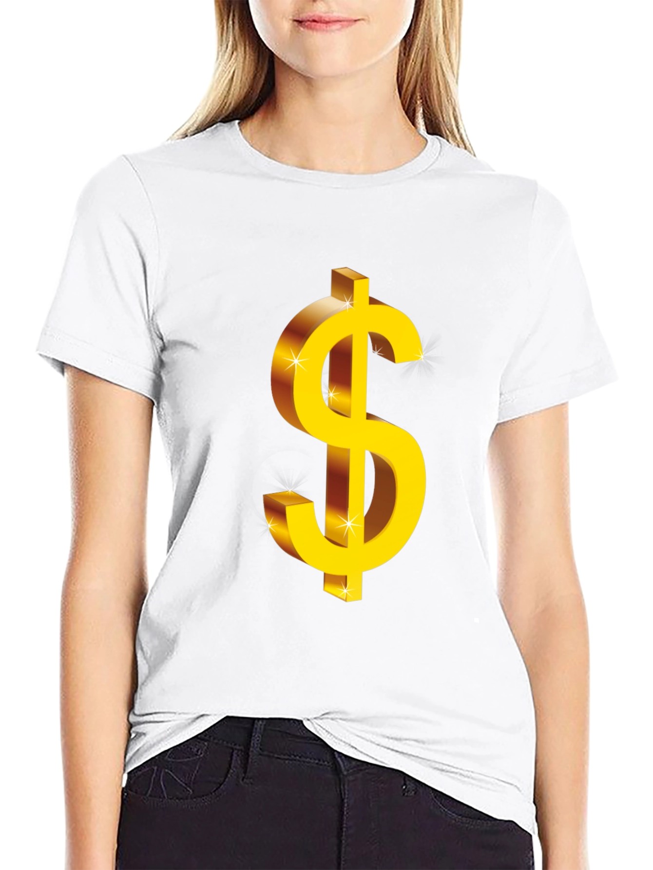 Bold Black T-Shirt with Gold Dollar Sign Graphic