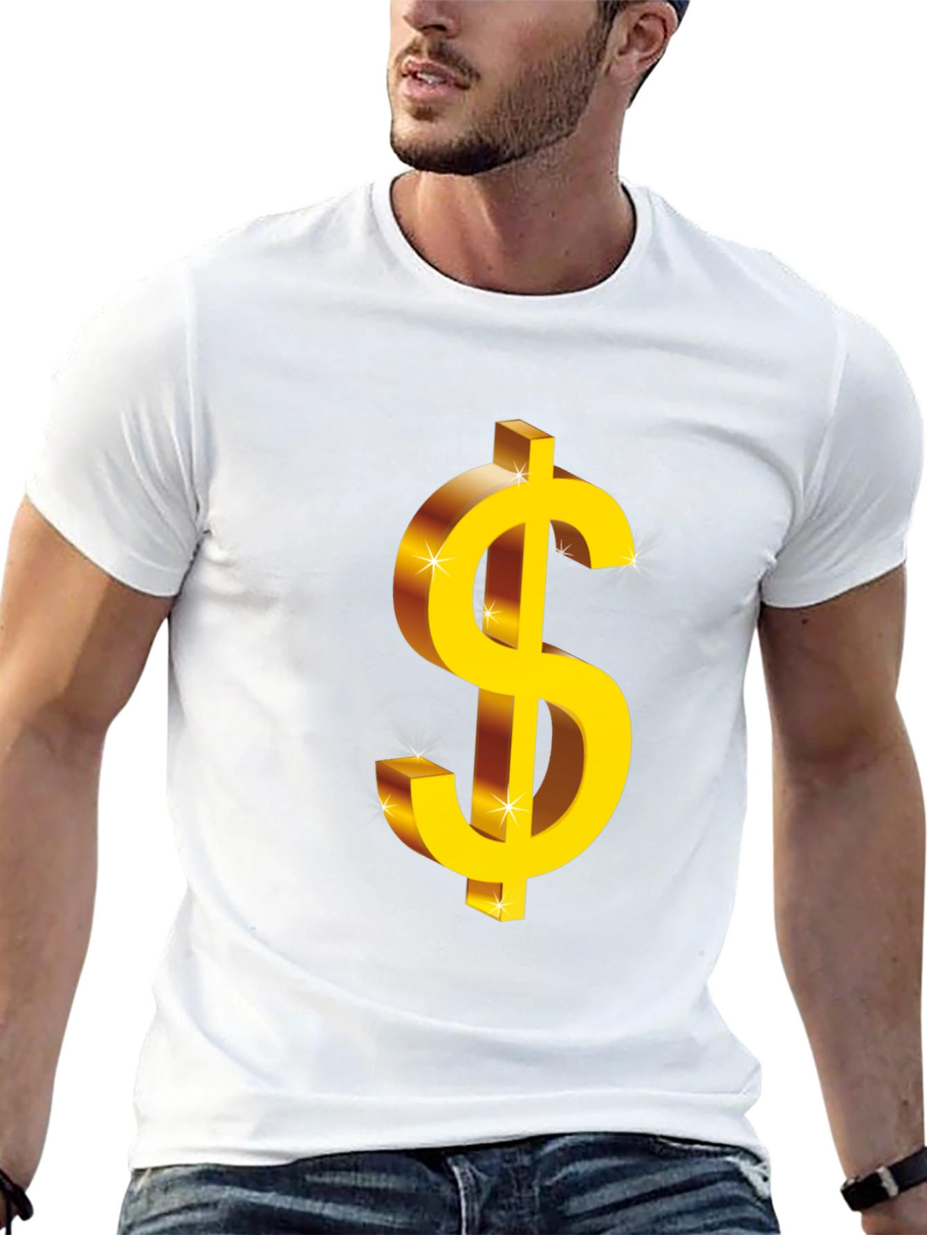 Bold Black T-Shirt with Gold Dollar Sign Graphic