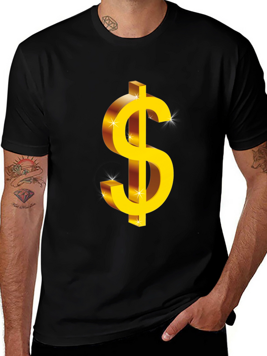 Bold Black T-Shirt with Gold Dollar Sign Graphic