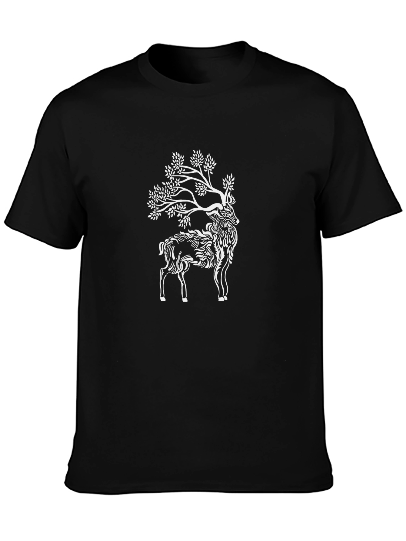 Nature Deer Graphic Tee - Black Cotton Blend T-Shirt