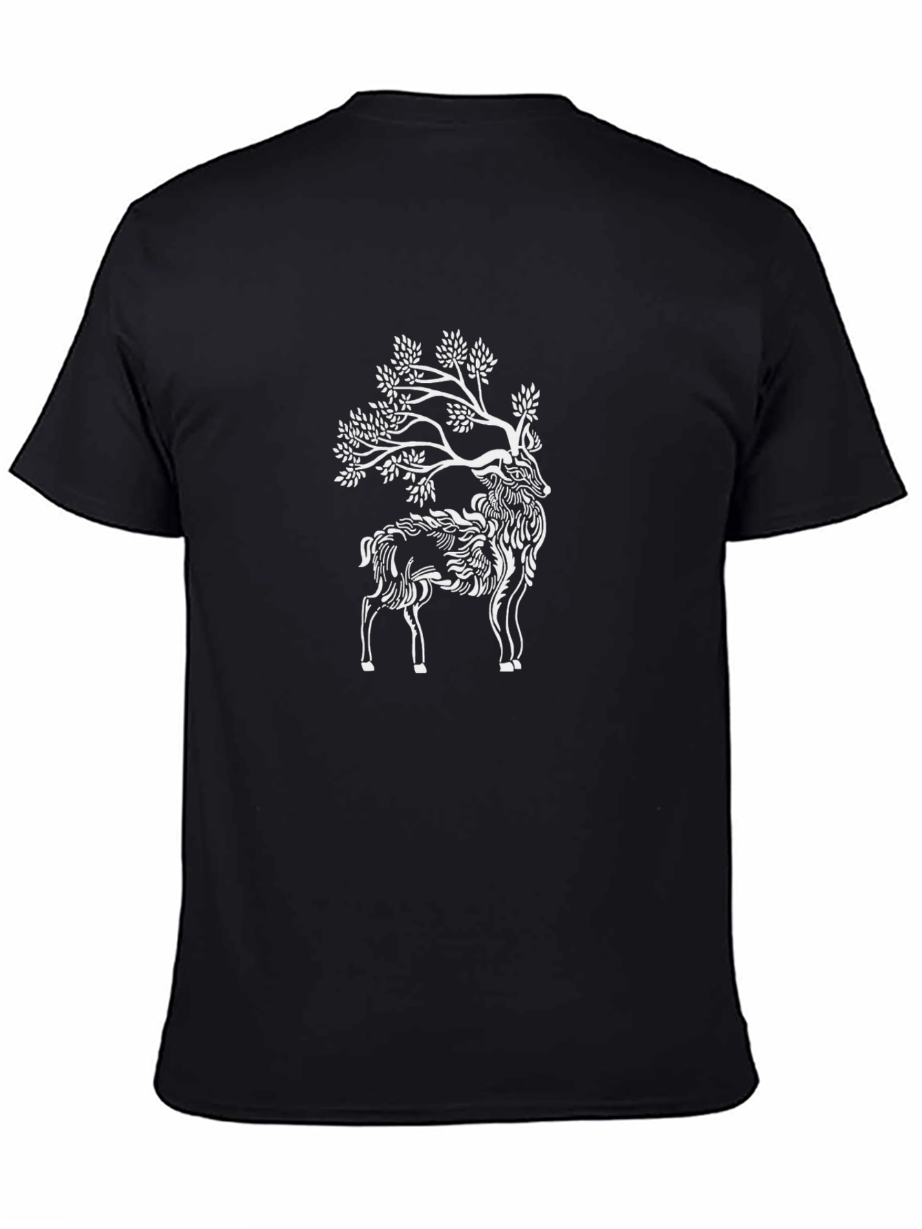 Nature Deer Graphic Tee - Black Cotton Blend T-Shirt