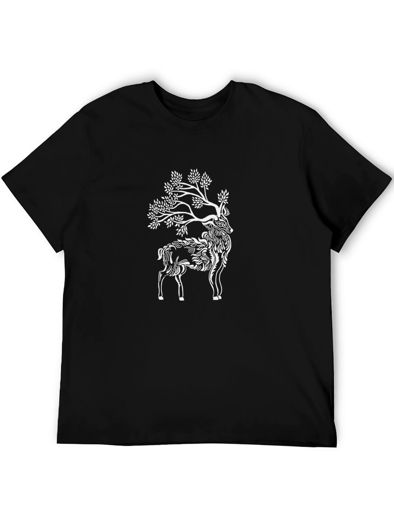 Nature Deer Graphic Tee - Black Cotton Blend T-Shirt
