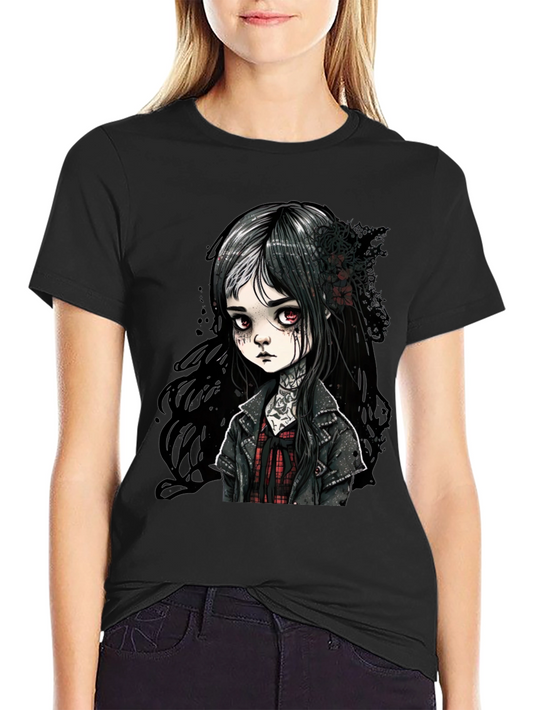 Gothic Doll Graphic Tee - Unisex Black T-Shirt