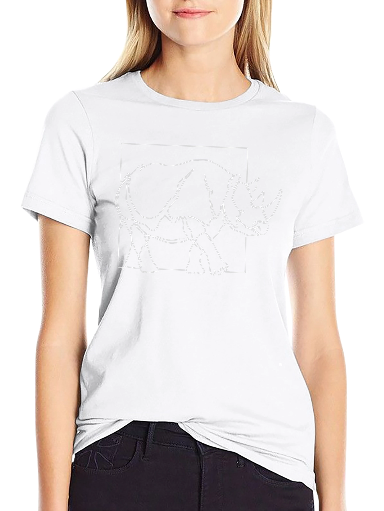 Rhino Graphic Tee - Modern Line Art Animal Design