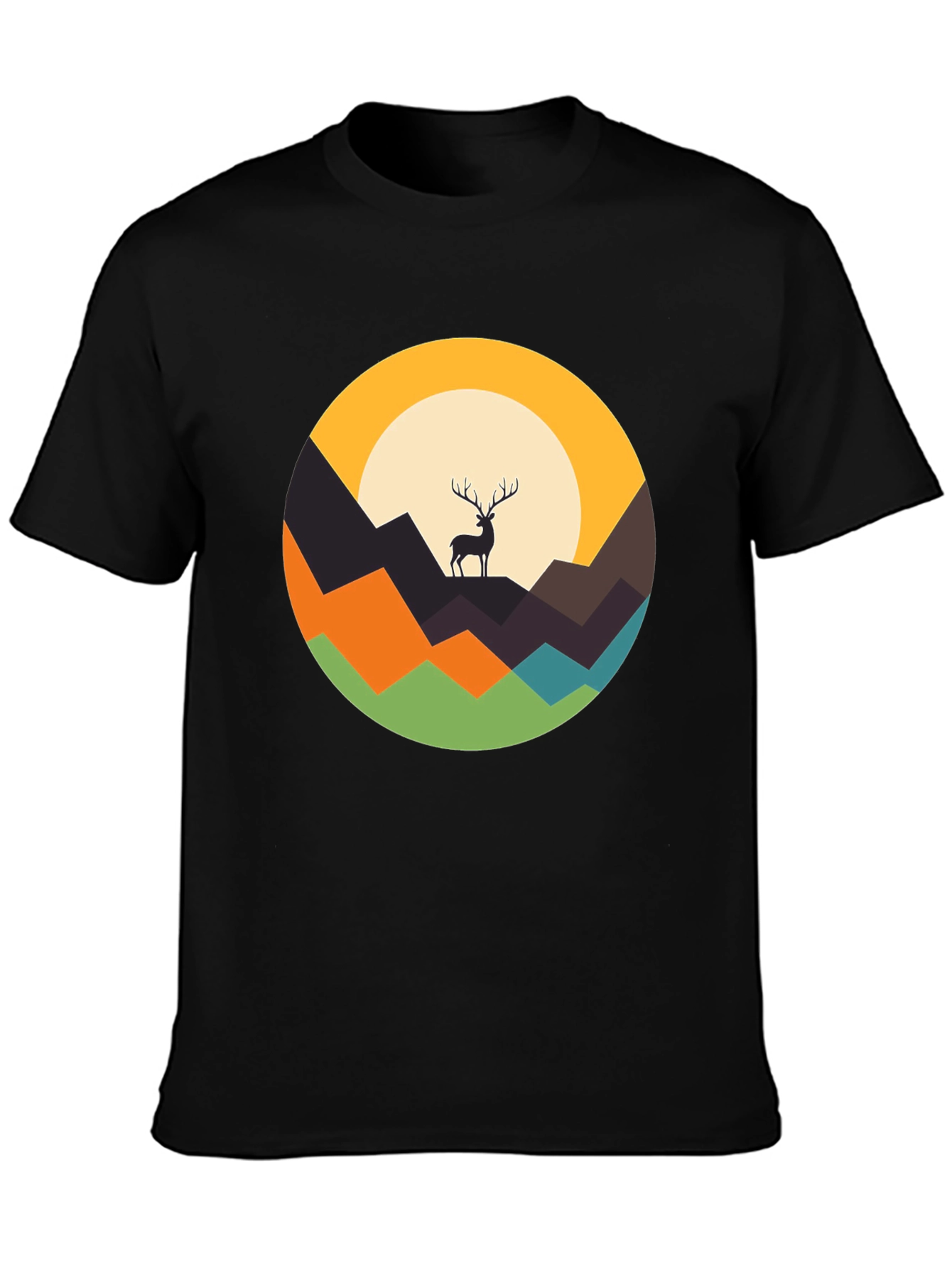 Nature Deer Graphic Tee - Black