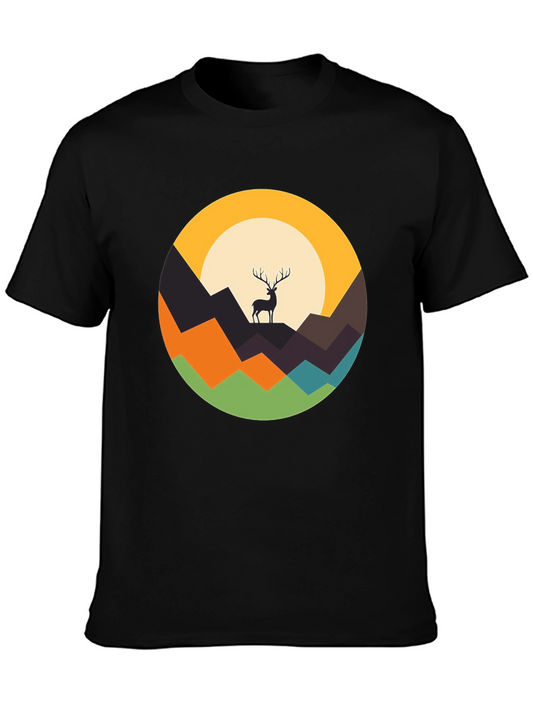 Nature Deer Graphic Tee - Black