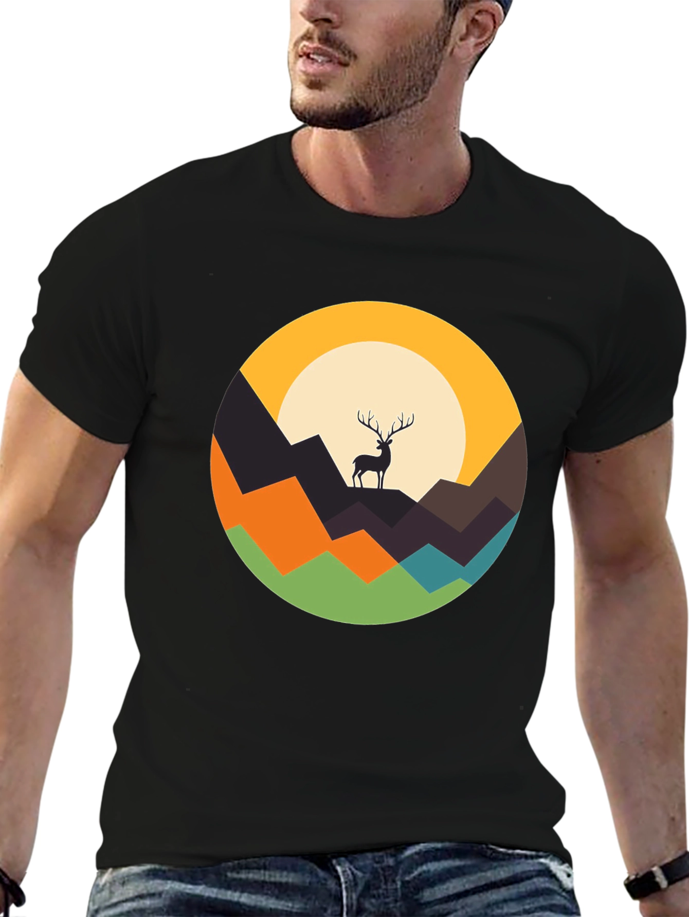 Nature Deer Graphic Tee - Black